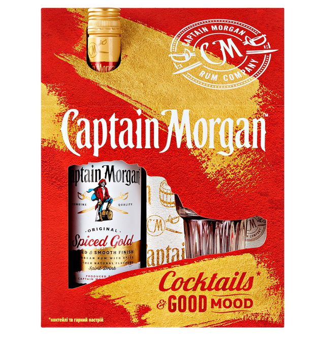 Напій алк. на основі рому Captain Morgan Spiced Gold 35% 0.7 л + склянка